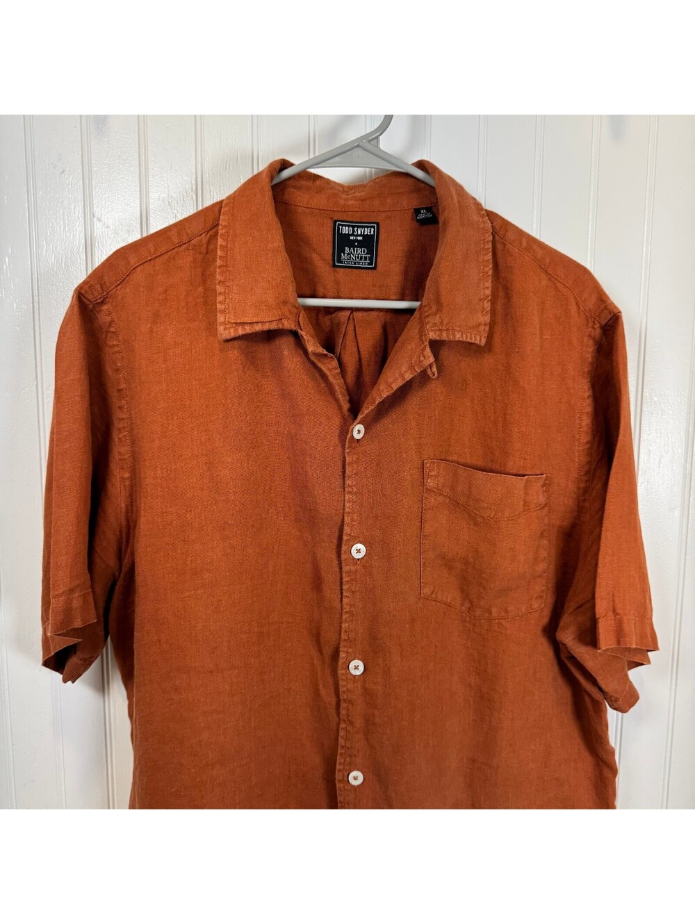 Todd Snyder + Baird McNutt 100% Irish Linen Short Sleeve Shirt XL Rust Orange